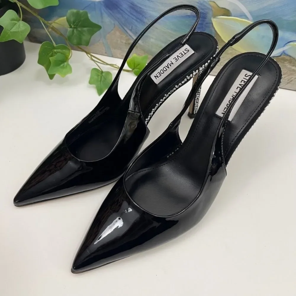 New Steve Madden Jayney Slingback Pump in Black Patent Size 8.5